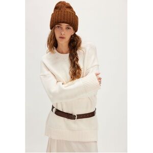 Free People Melvin Pullover Sweater Ivory White Crew Knit Top Size Small NWT NEW